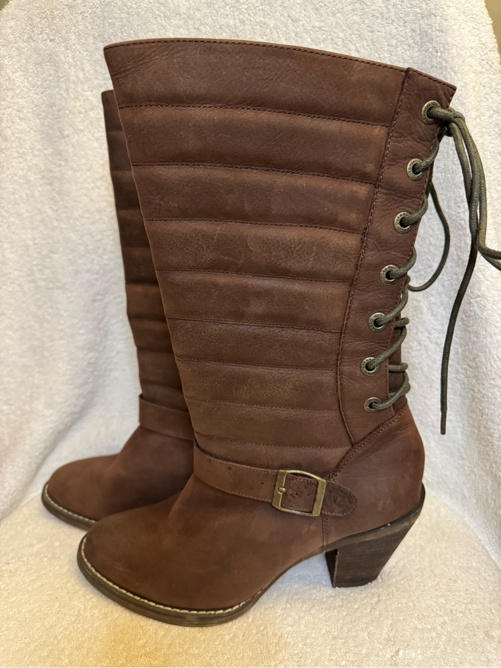 Durango Austin Moto Western Boots 8.5 NWOB Brown Quilted Back Lace Up Heel 2013